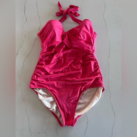 EUC Merona Swim Suit One-Piece, Halter Neck, Faux Wrap with Underwire - Picture 1 of 8